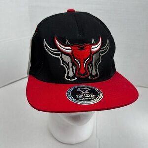 Basketball Chicago Bulls Logo Top Level Hat Cap Black&Red NBA Adjustable Cotton